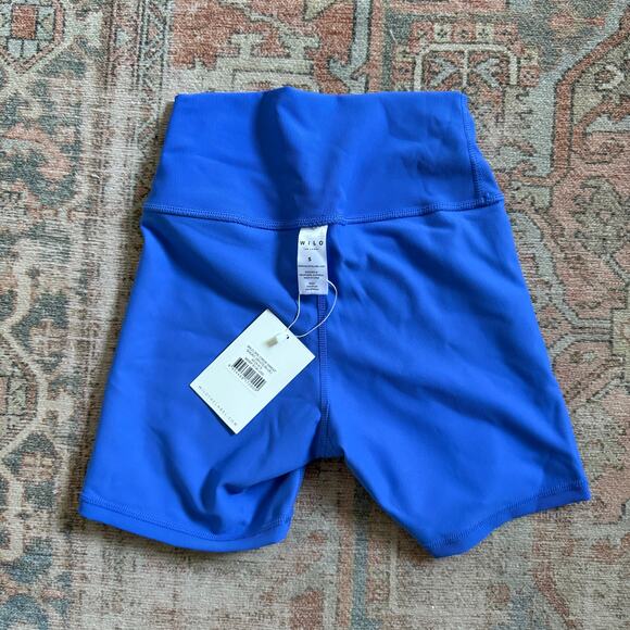 NWT Anthropologie Wilo the Label Ribbed Cobalt Blue Active Biker Workout Shorts - Picture 3 of 4